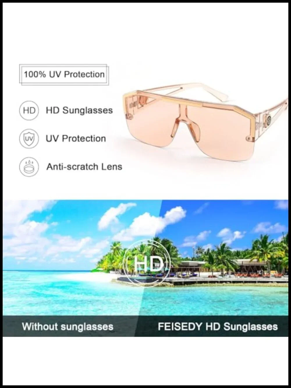 Square Oversized Shield Sunglasses UV400 Protection